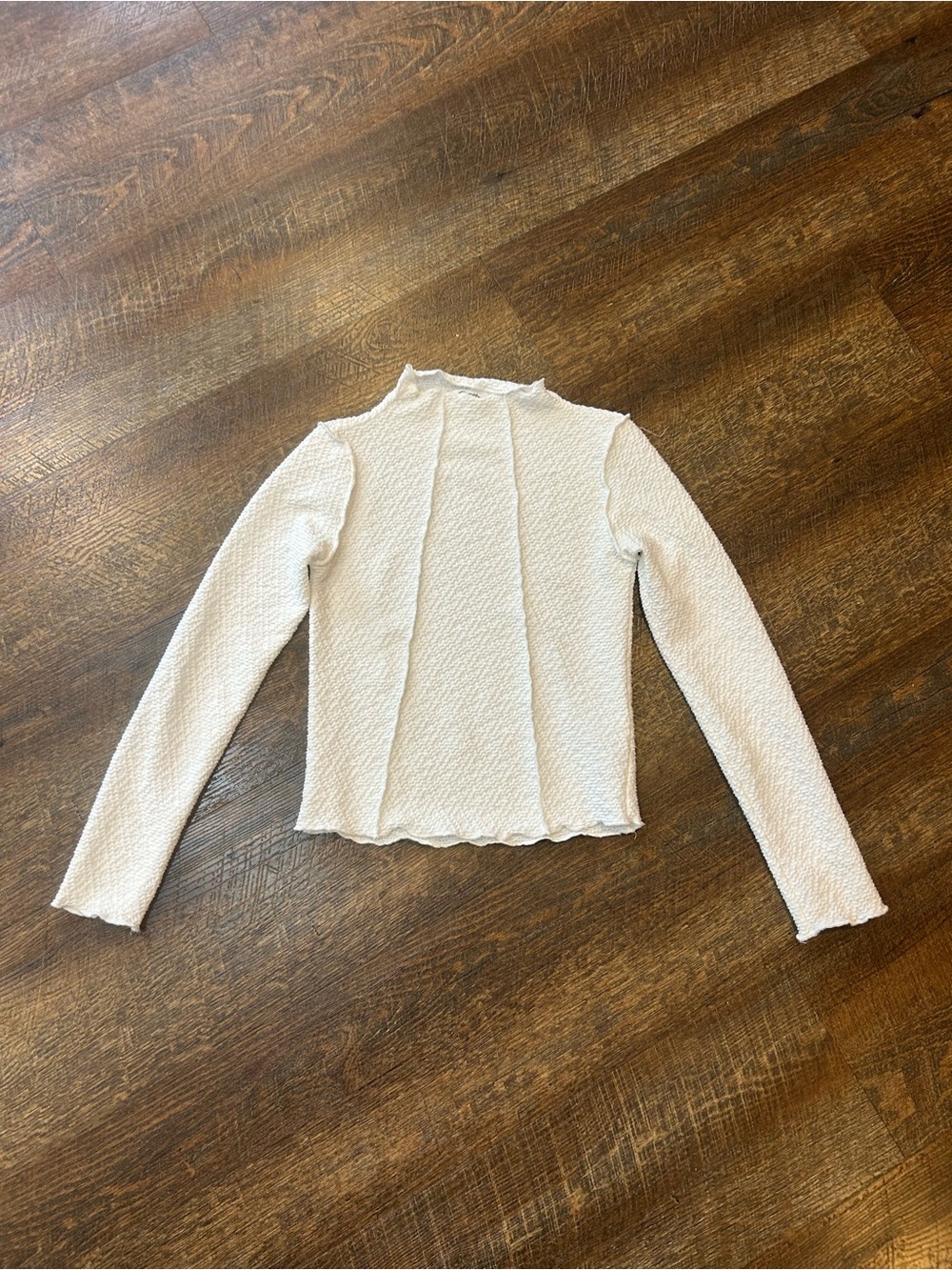 art class White Textured Mockneck Long Sleeve Top with Lettuce Edge